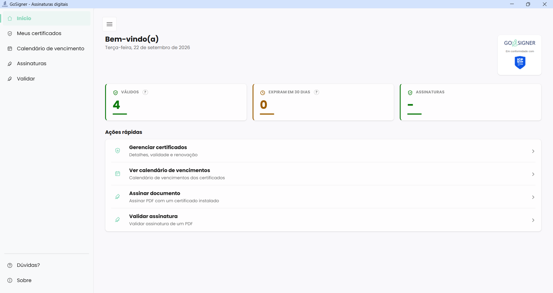 Tela do instalador do plugin GoSigner